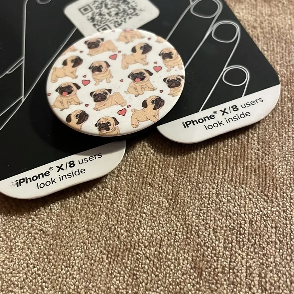 NWT- Pug Puppy Pop Sockets (fits any brand cellphone)